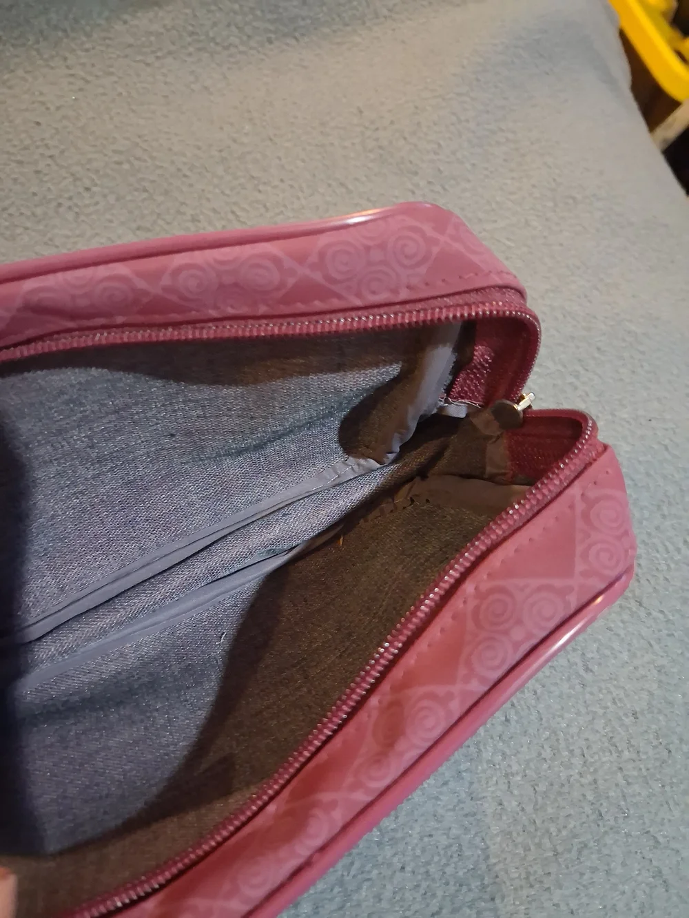 Burgundy Check Pattern Cosmetic Pouch